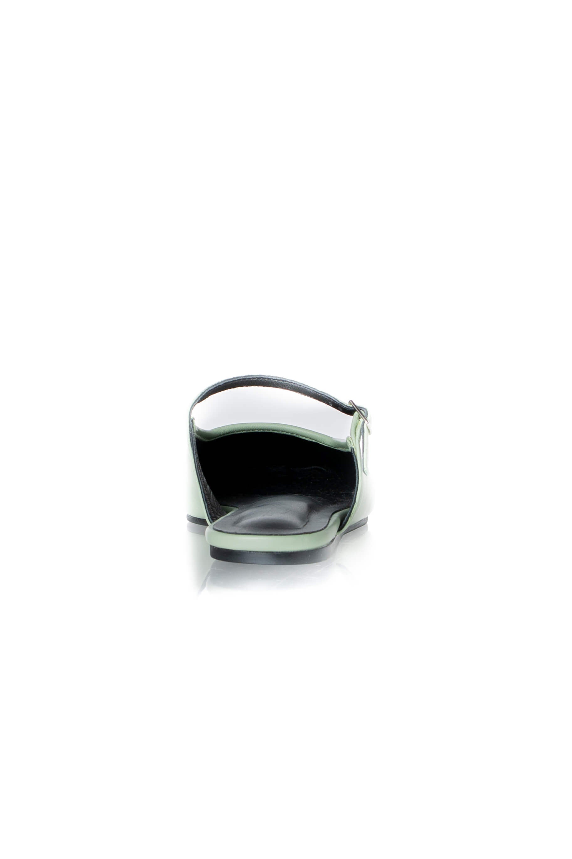 Tony Bianco mule flat mint, vista trasera del talón abierto