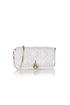 Christian Dior Talk Phone Pouch Cannage latte, vista frontal con charms D.I.O.R.