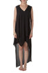 Vestido BCBG negro asimétrico high-low sin mangas, vista frontal