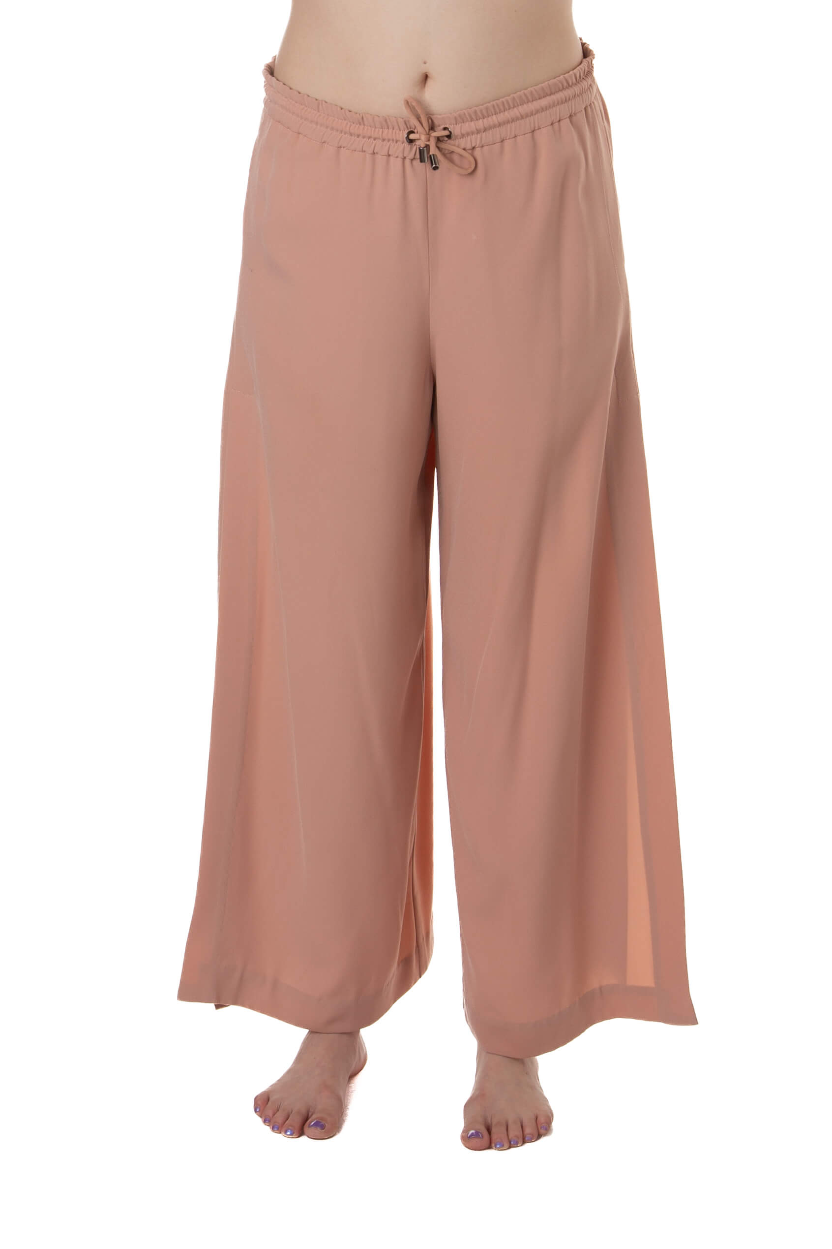 Pantalón Chloé rosa coral de pierna amplia con jareta en la cintura, vista frontal