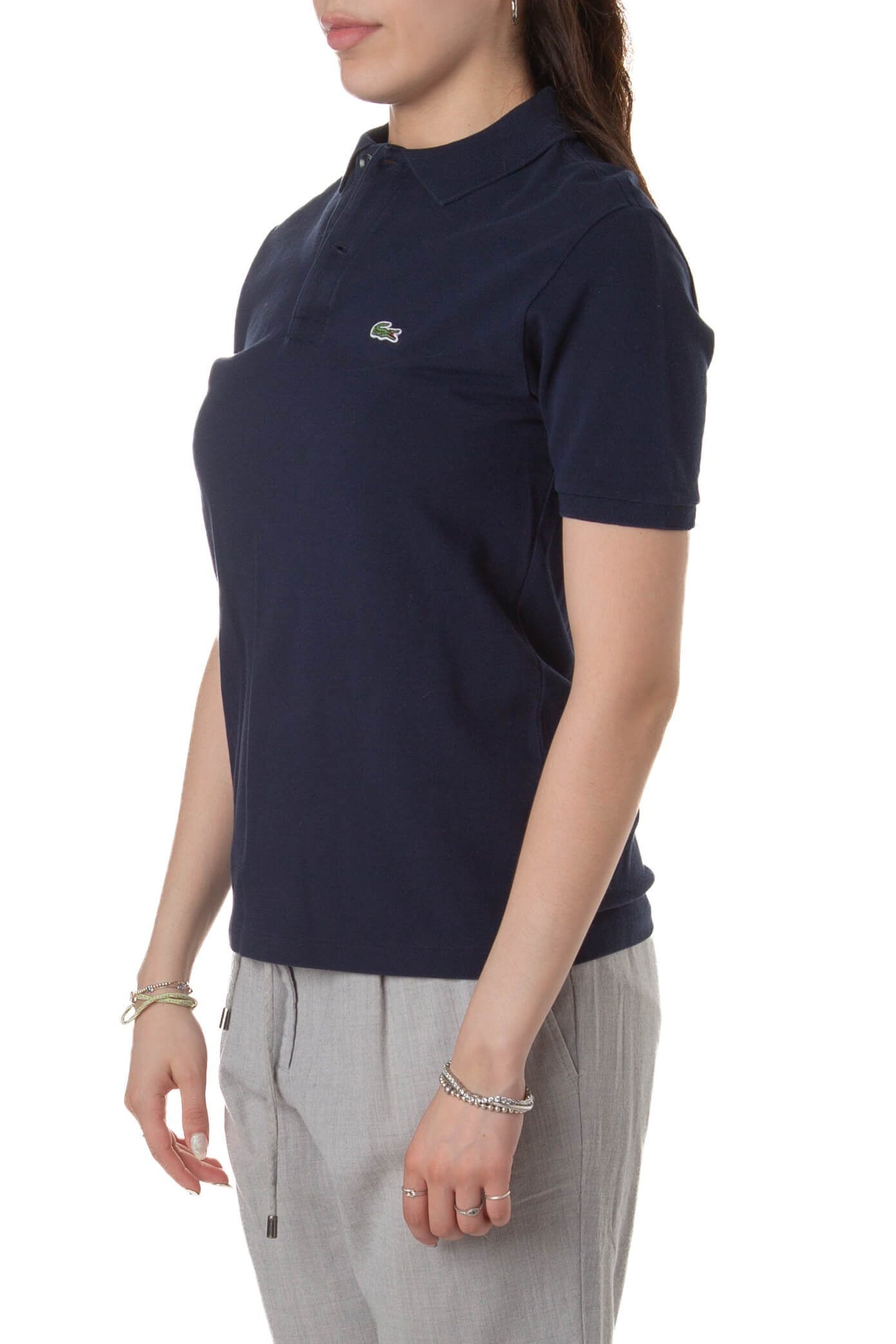 Polo Lacoste azul marino de manga corta, vista lateral