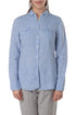 Camisa Chester & Peck de lino azul claro con bolsillos de cartera, vista frontal