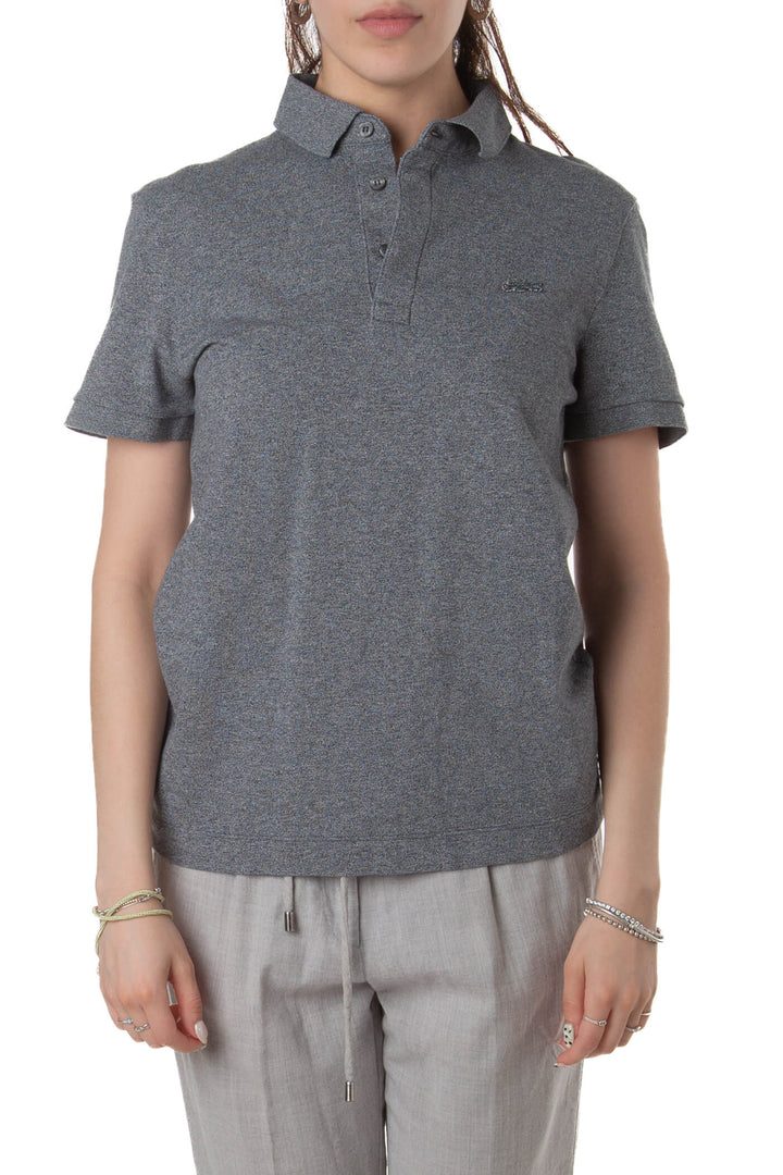 Polo Lacoste gris jaspeado con logo cocodrilo tonal y cuello rib, vista frontal