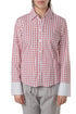 Camisa Carolina Herrera con estampado pata de gallo rojo y blanco y puños blancos, vista frontal