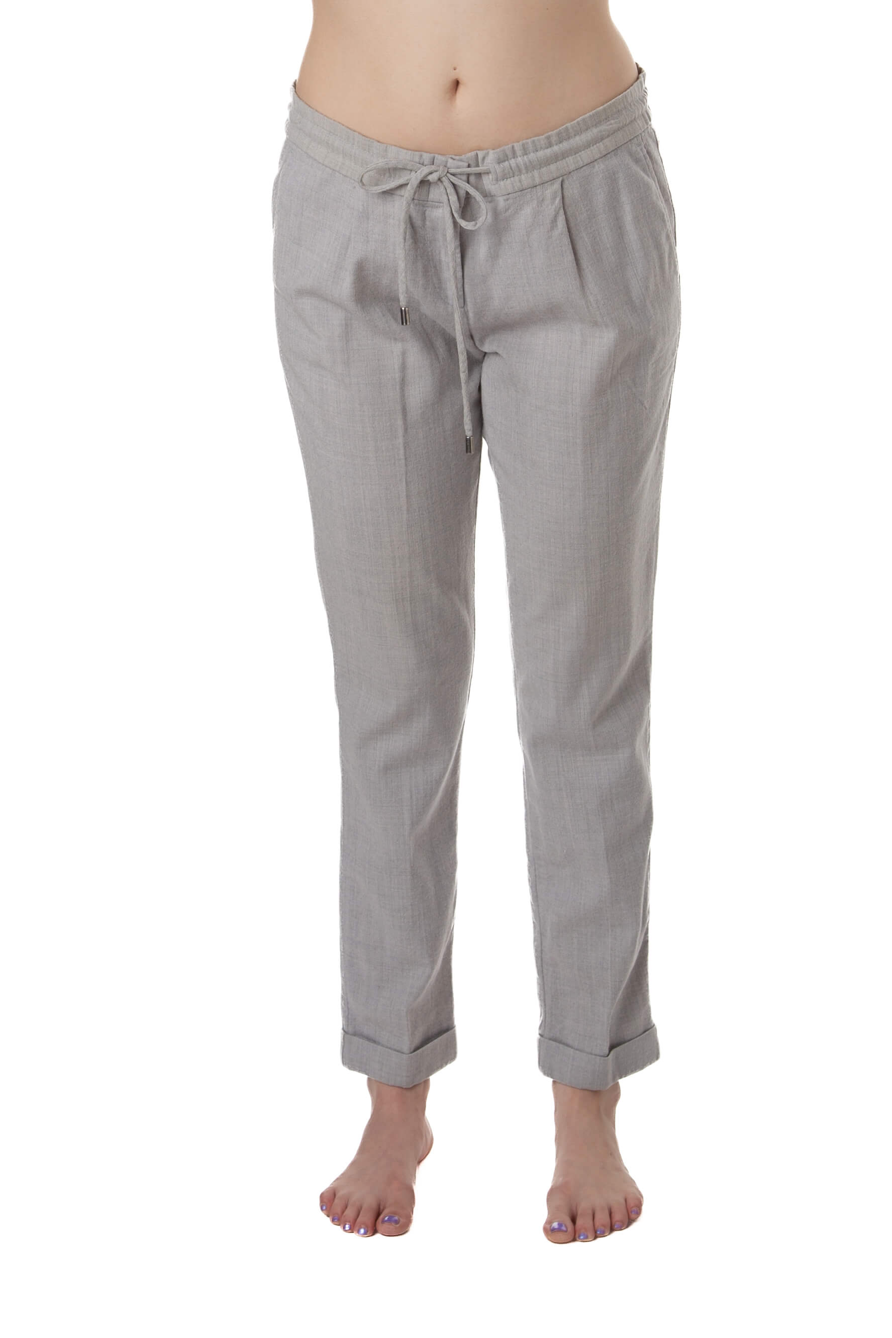 Pantalón Boss gris claro con jareta en la cintura, vista frontal