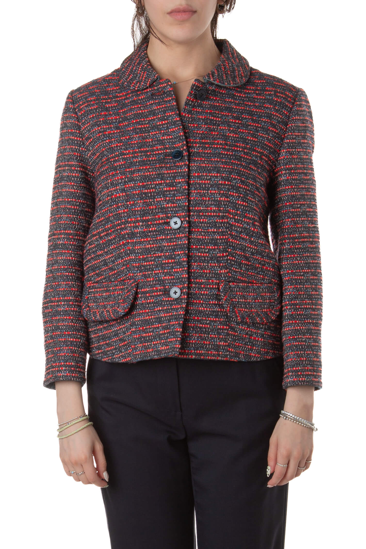 Blazer Marc by Marc Jacobs texturizado multicolor con cuello redondo y cuatro botones, vista frontal
