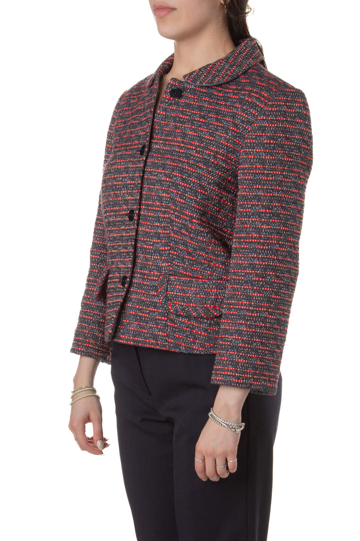 Blazer Marc by Marc Jacobs corto texturizado en gris y rojo, vista tres cuartos