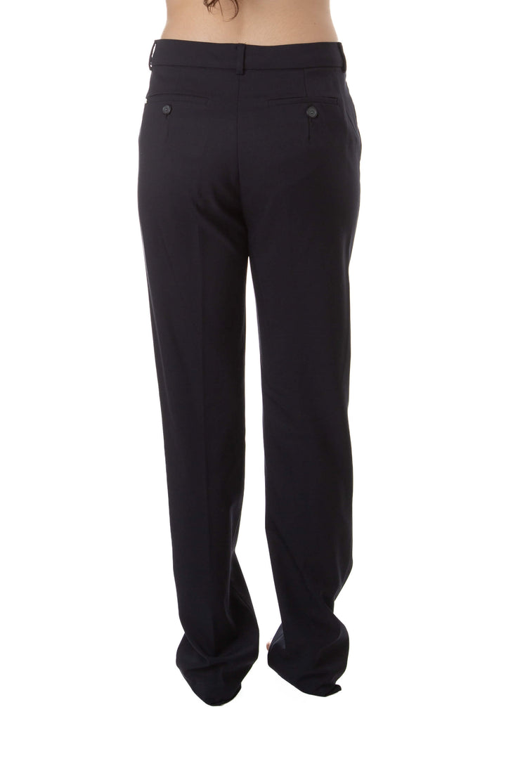 Pantalón Sportmax azul marino, vista trasera con bolsillos de ojal y botón