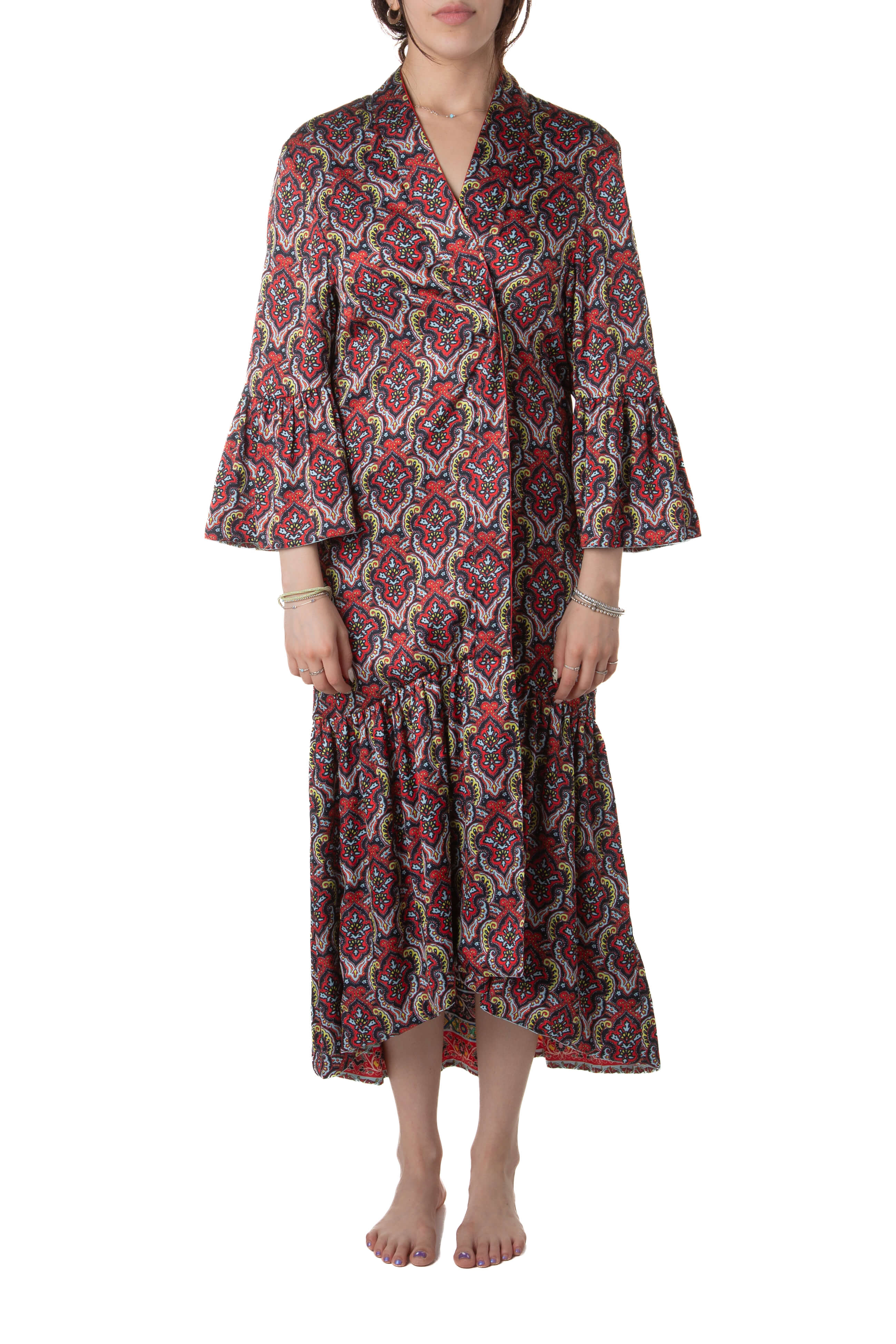 Kimono cara roja paisley, vista frontal reversible