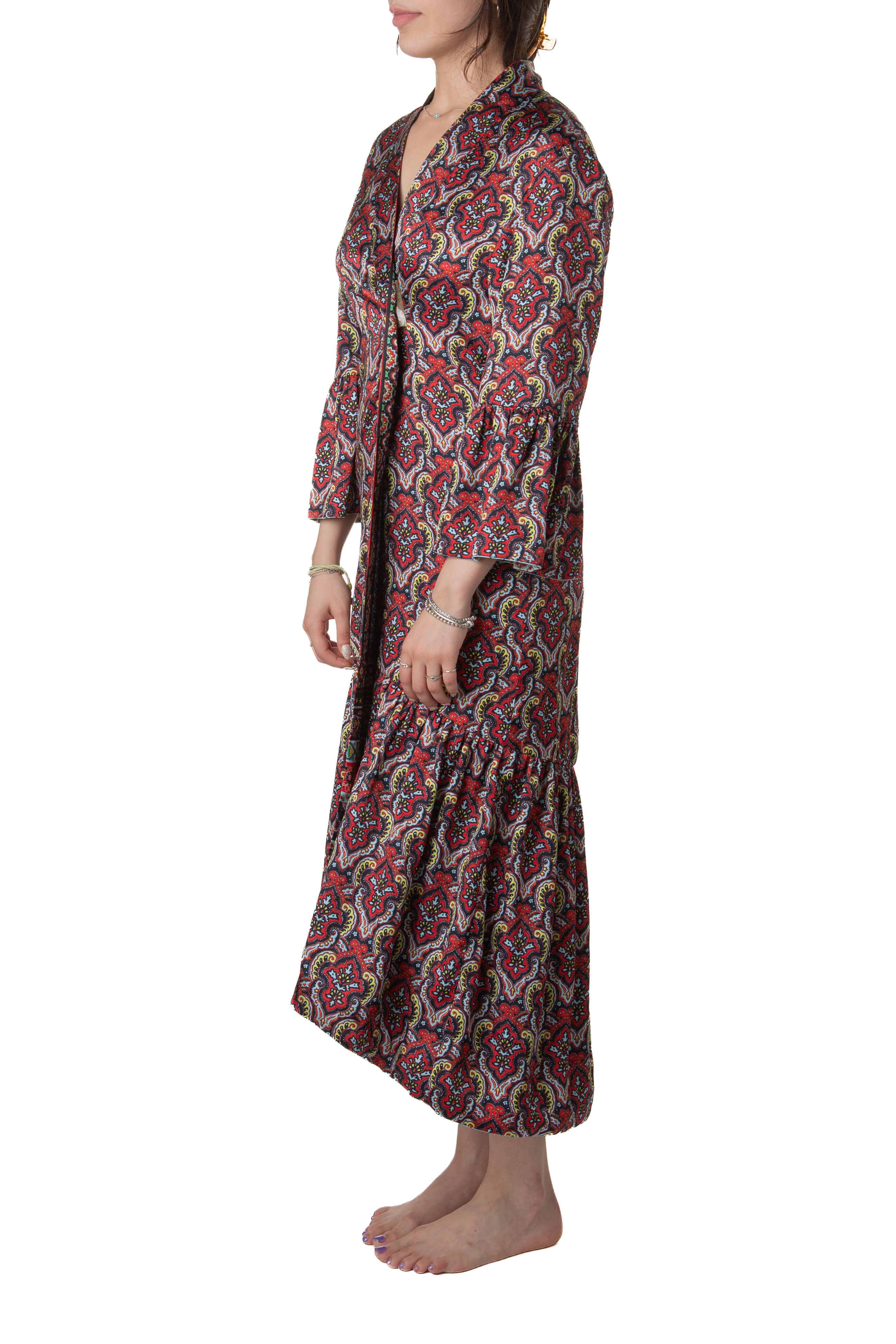 Kimono rojo paisley reversible, vista lateral