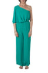 Jumpsuit BCBG Maxazria verde one-shoulder wide-leg, vista frontal