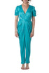 Jumpsuit AMUR celeste con mangas puff y escote V, vista frontal