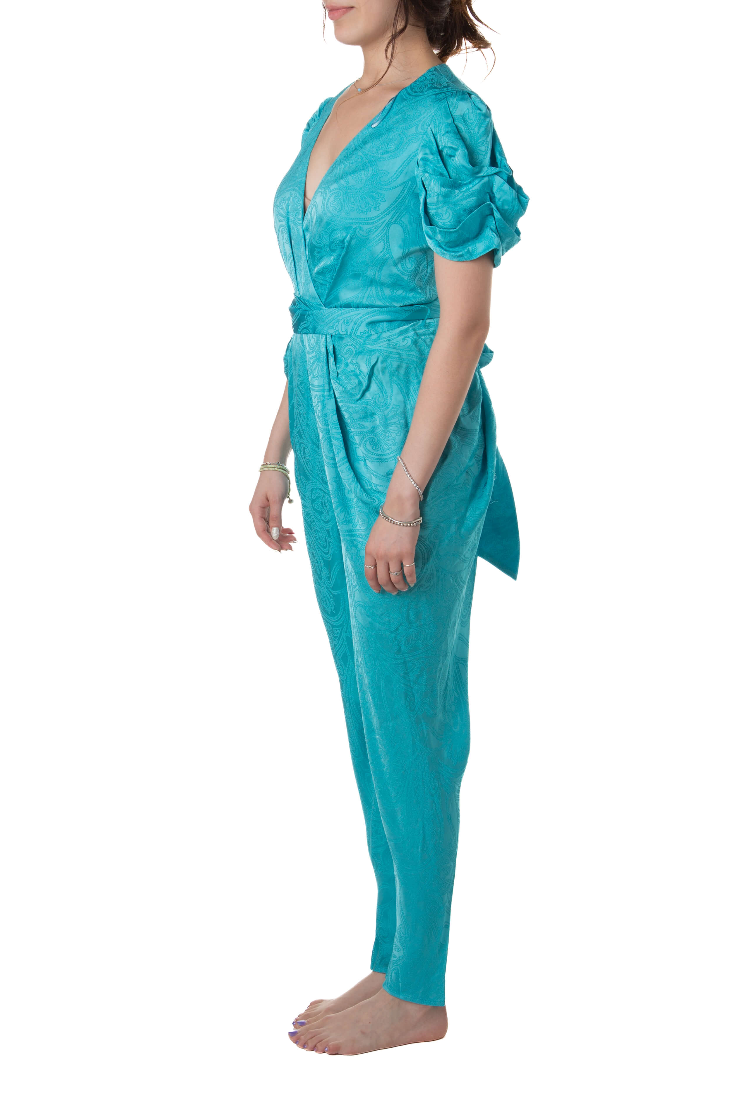 Jumpsuit AMUR turquesa pierna tapered, vista lateral