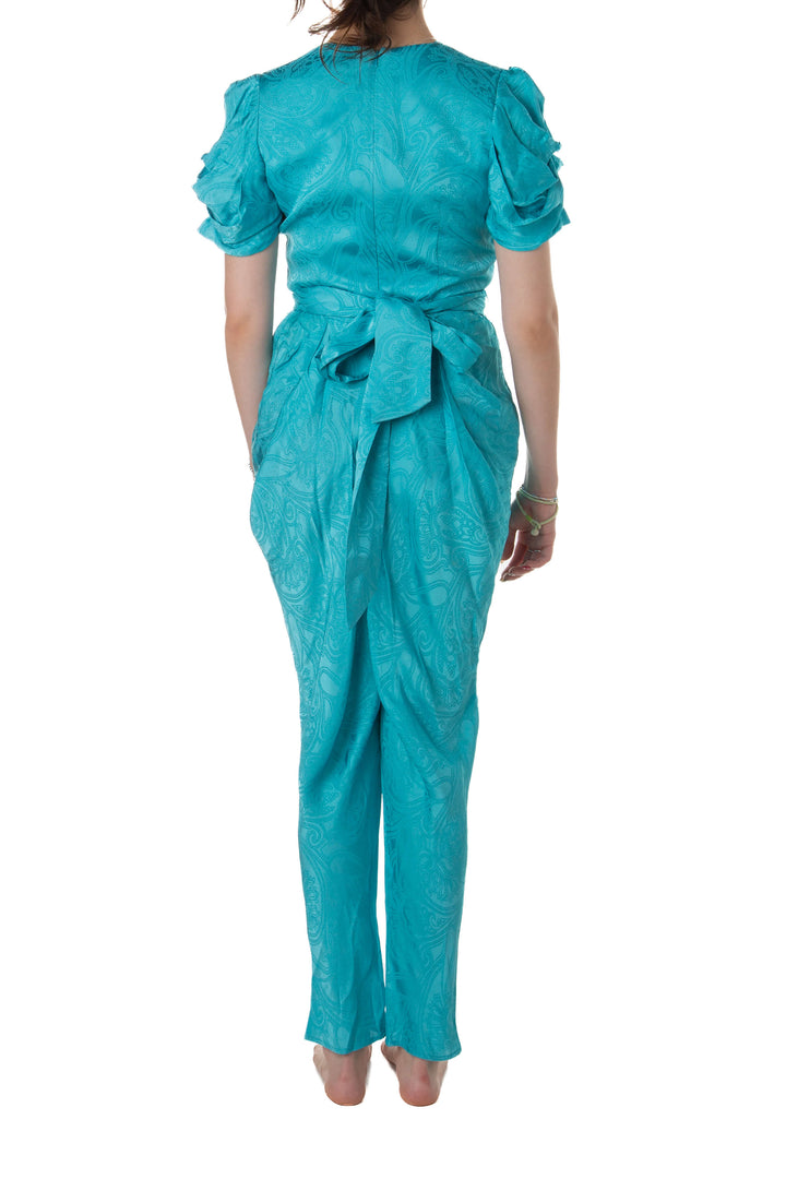 Jumpsuit AMUR celeste con moño en espalda, vista trasera