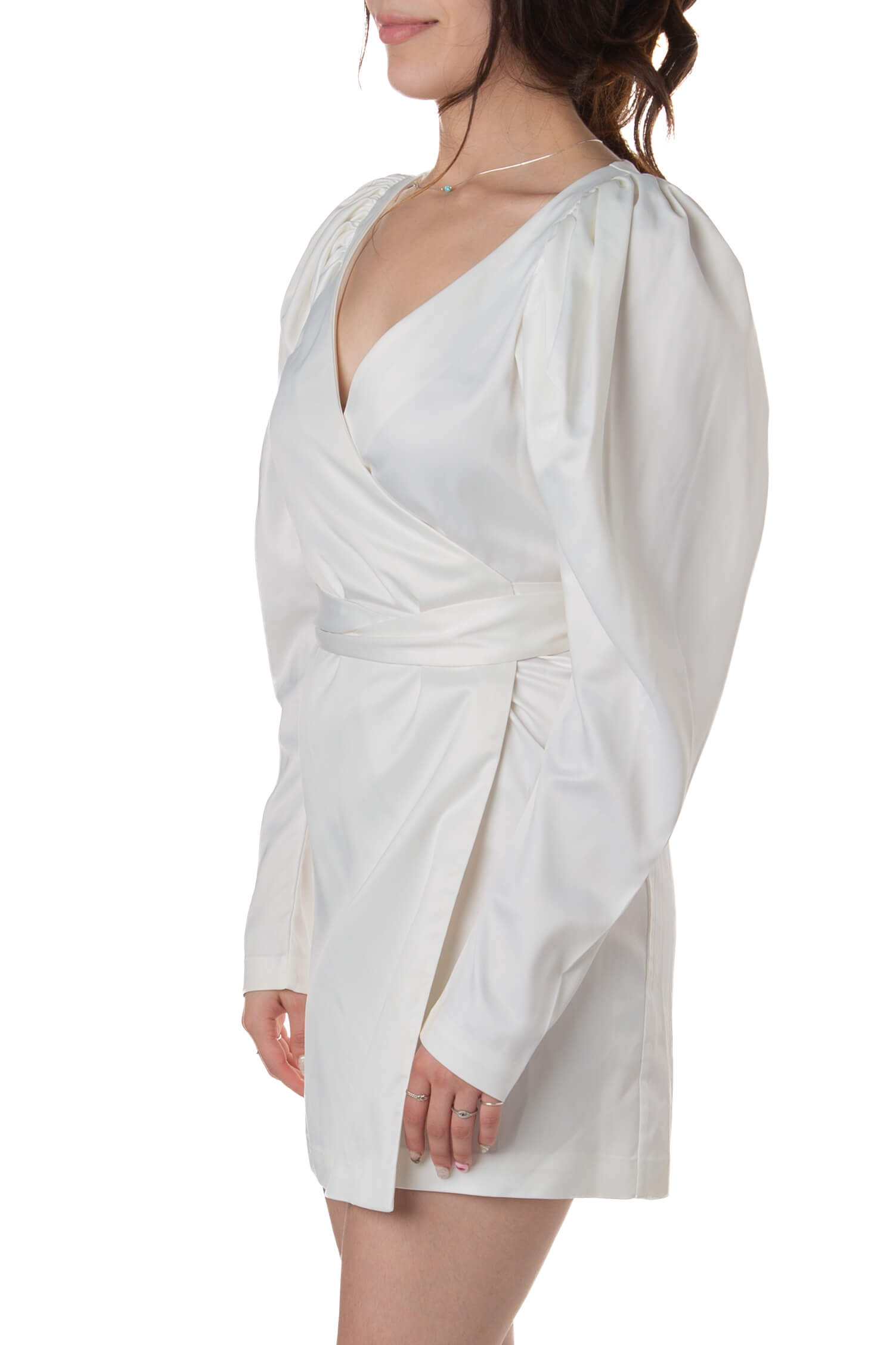 Vestido ROTATE blanco mini manga puff, vista lateral