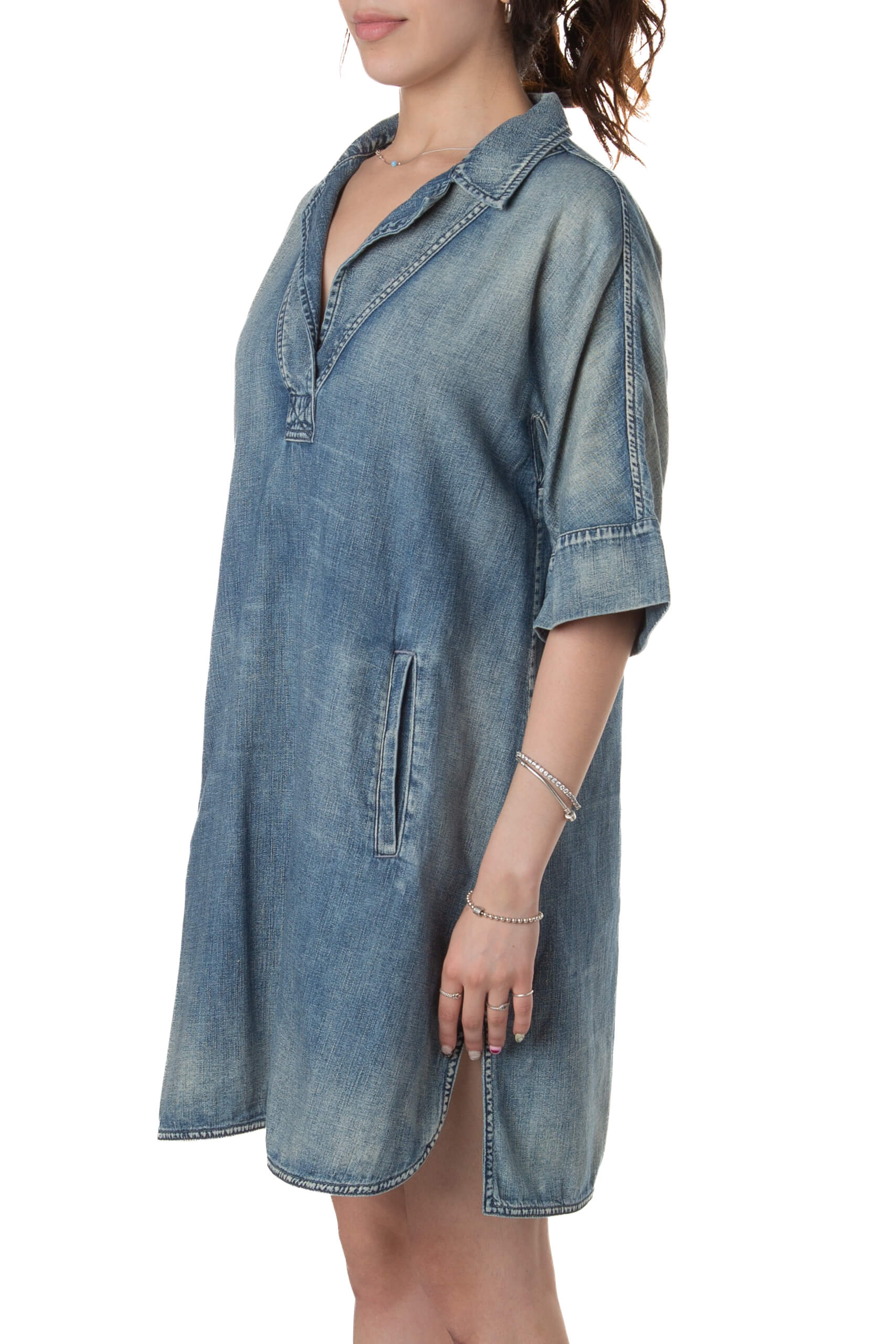 Vestido de mezclilla Adriano Goldschmied azul deslavado, vista lateral