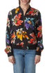 Chamarra bomber Equipment negra con estampado floral, vista frontal