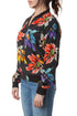 Chamarra bomber Equipment negra con estampado floral, vista lateral