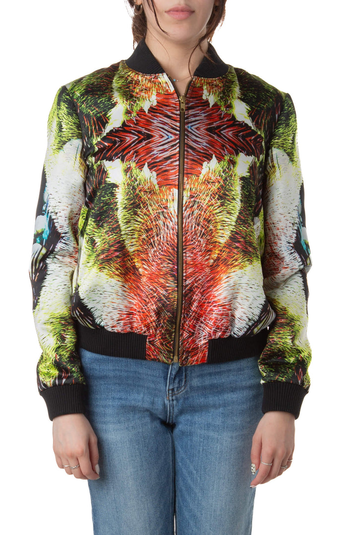 Chamarra bomber Jorge Ayala con estampado neón, vista frontal