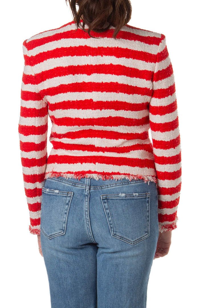 Saco Alice + Olivia de tweed a rayas rojo y blanco, vista trasera
