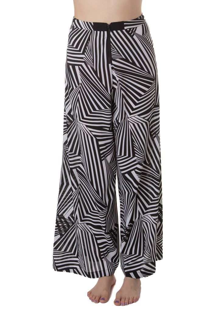 Pantalón Alice + Olivia blanco y negro geométrico, pierna amplia, vista frontal