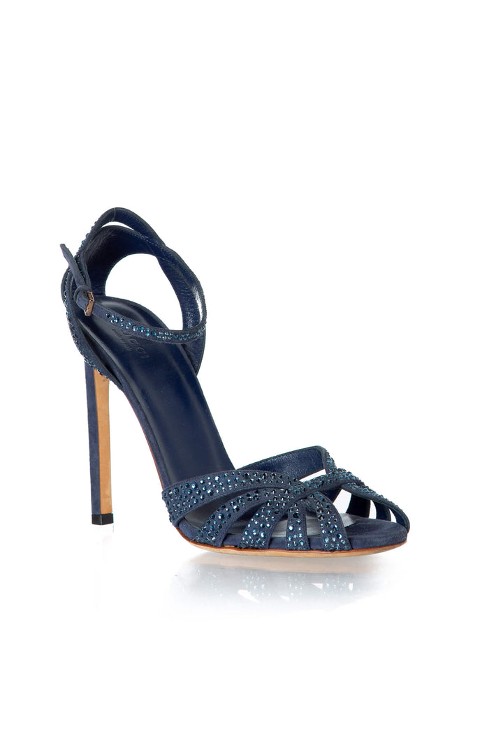 Gucci Sandalias de tacón con cristales — vista tres cuartos frontal