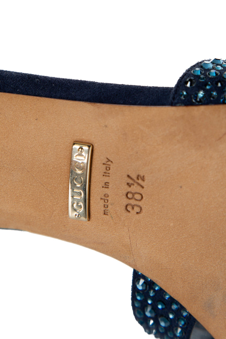 Gucci Sandalias de tacón con cristales — suela con etiqueta Gucci made in Italy talla 38½