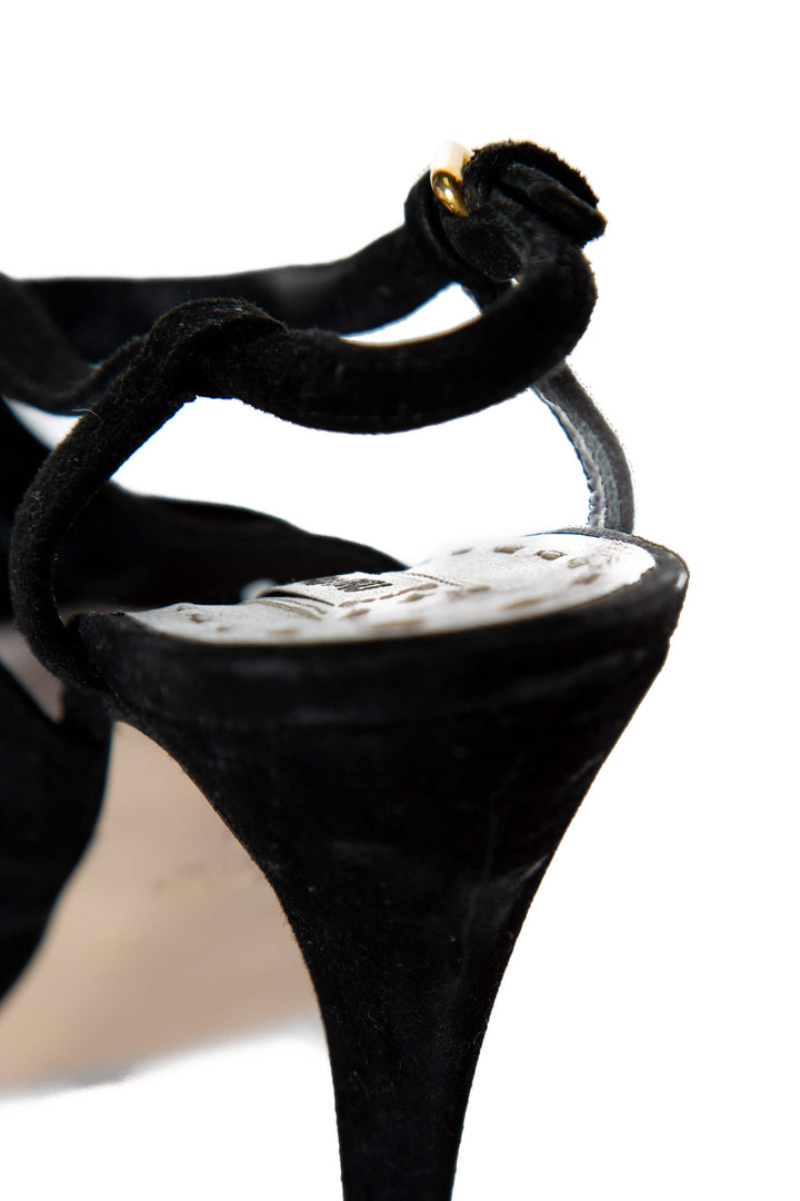 Miu Miu Sandalias de plataforma con tiras — detalle del talón y plantilla