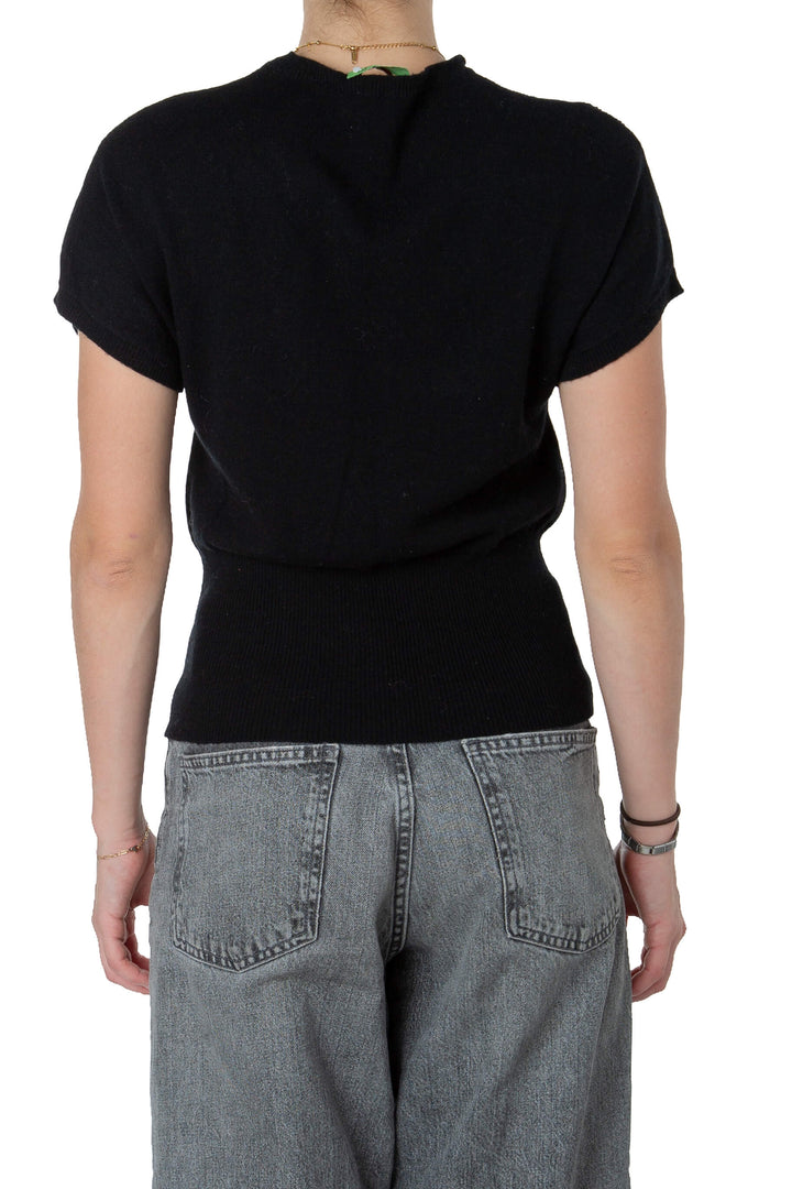 Suéter CH by Carolina Herrera negro con bordado floral, vista trasera
