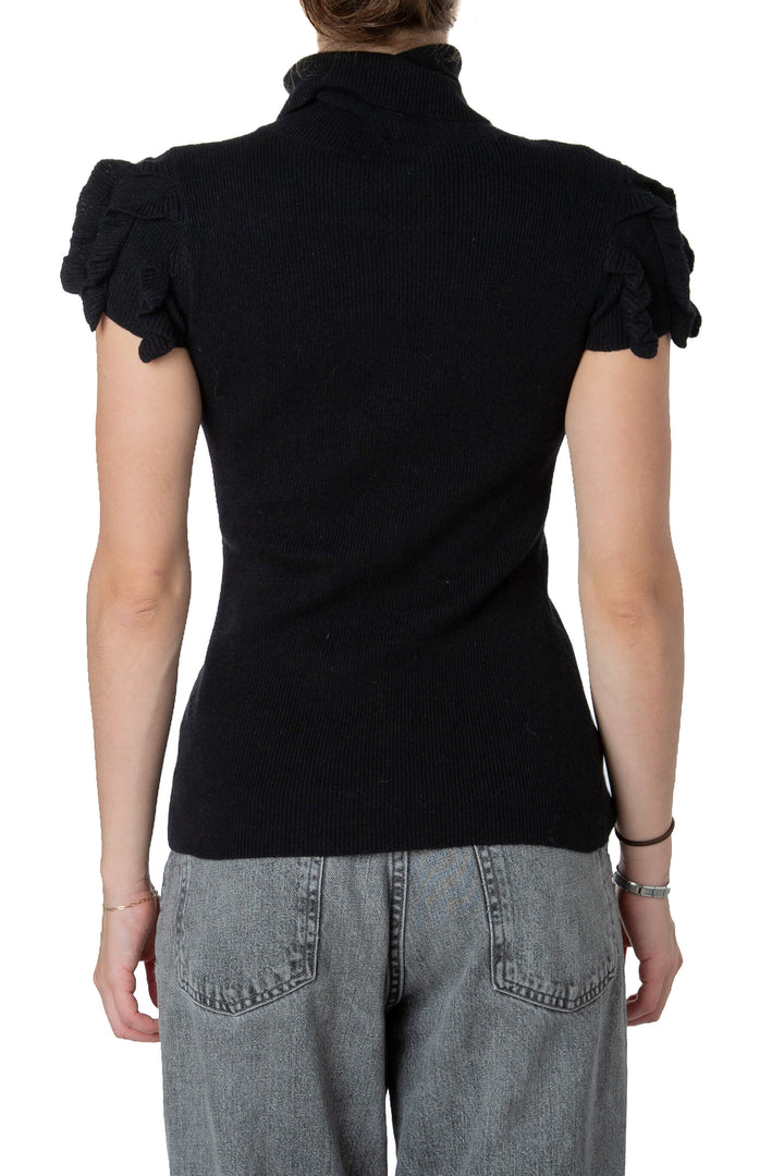 Suéter RED Valentino negro de cuello alto con olanes, talla S, vista trasera