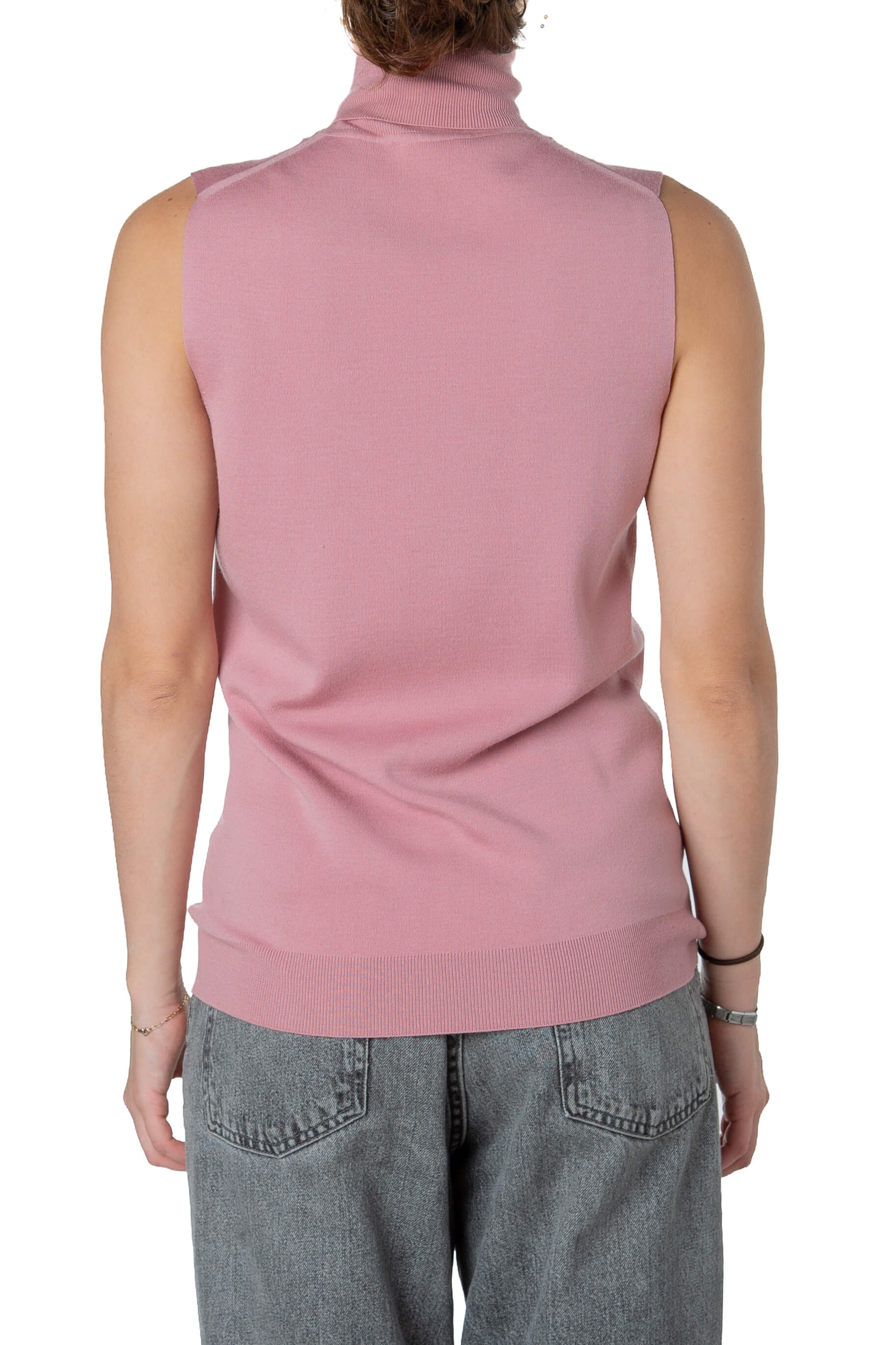 Suéter Gucci rosa sin mangas con cuello alto, vista trasera
