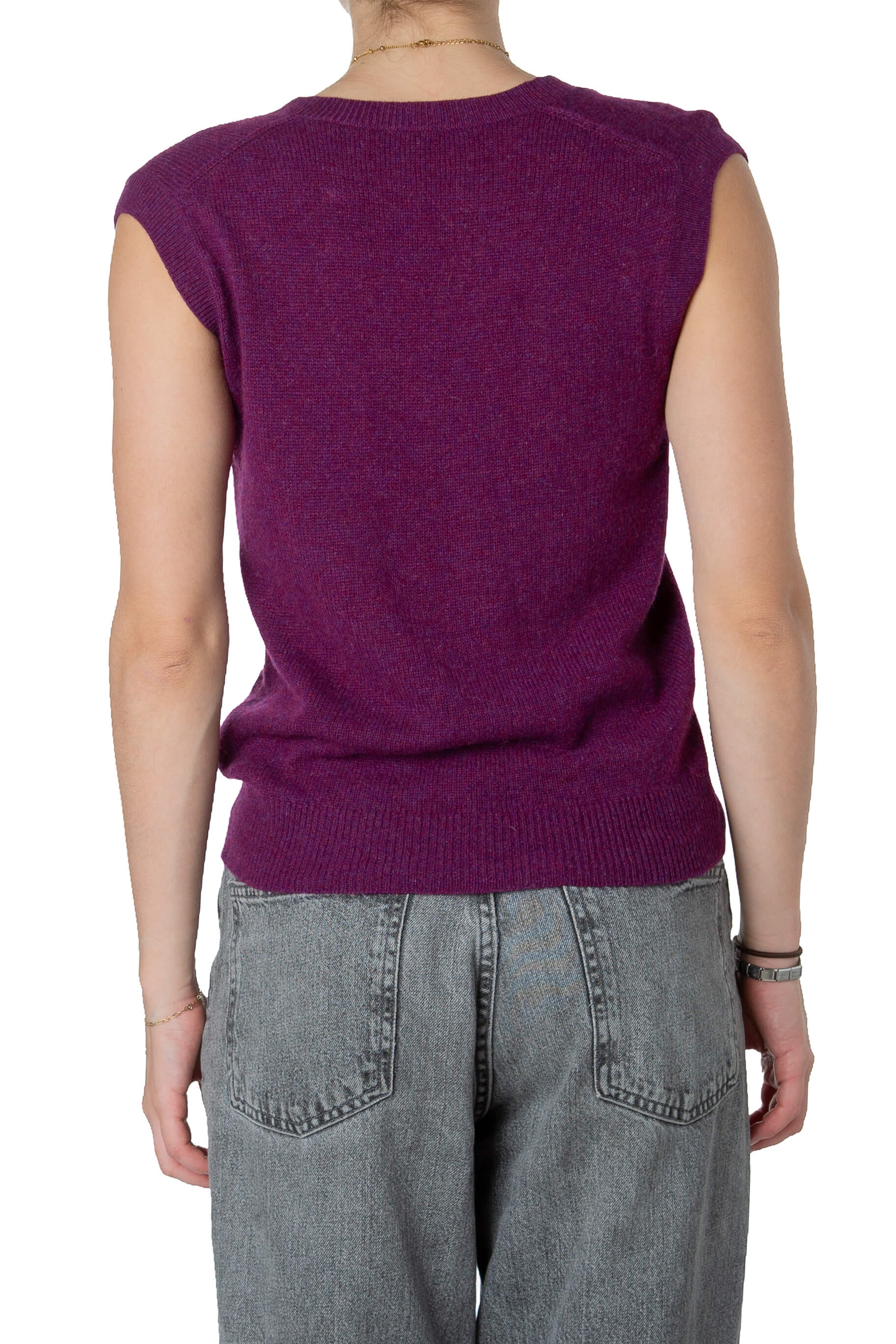 Chaleco Gucci morado de cashmere con cuello en V, vista trasera