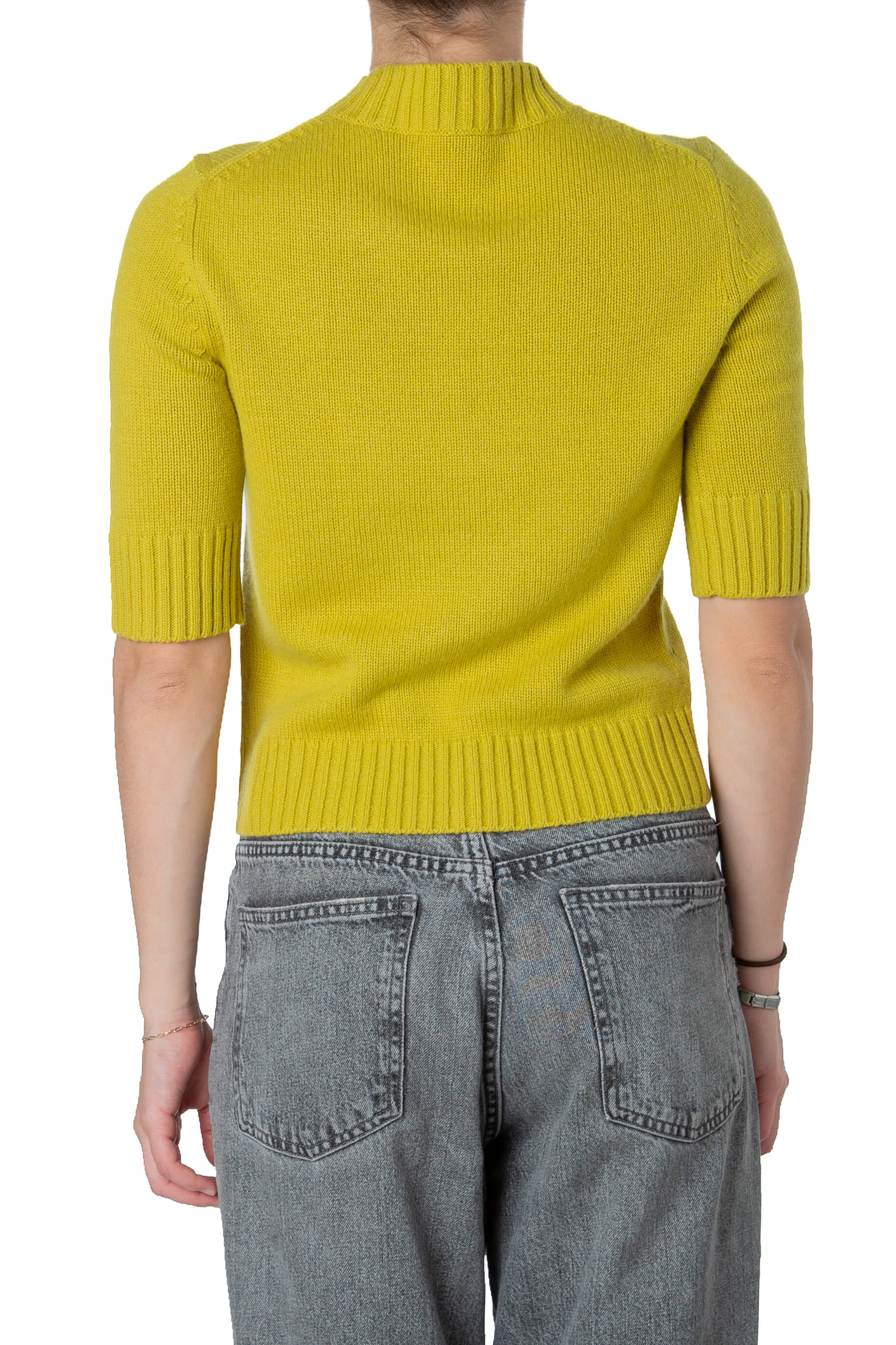 Suéter Michael Kors Collection verde lima de cashmere con botones, vista trasera