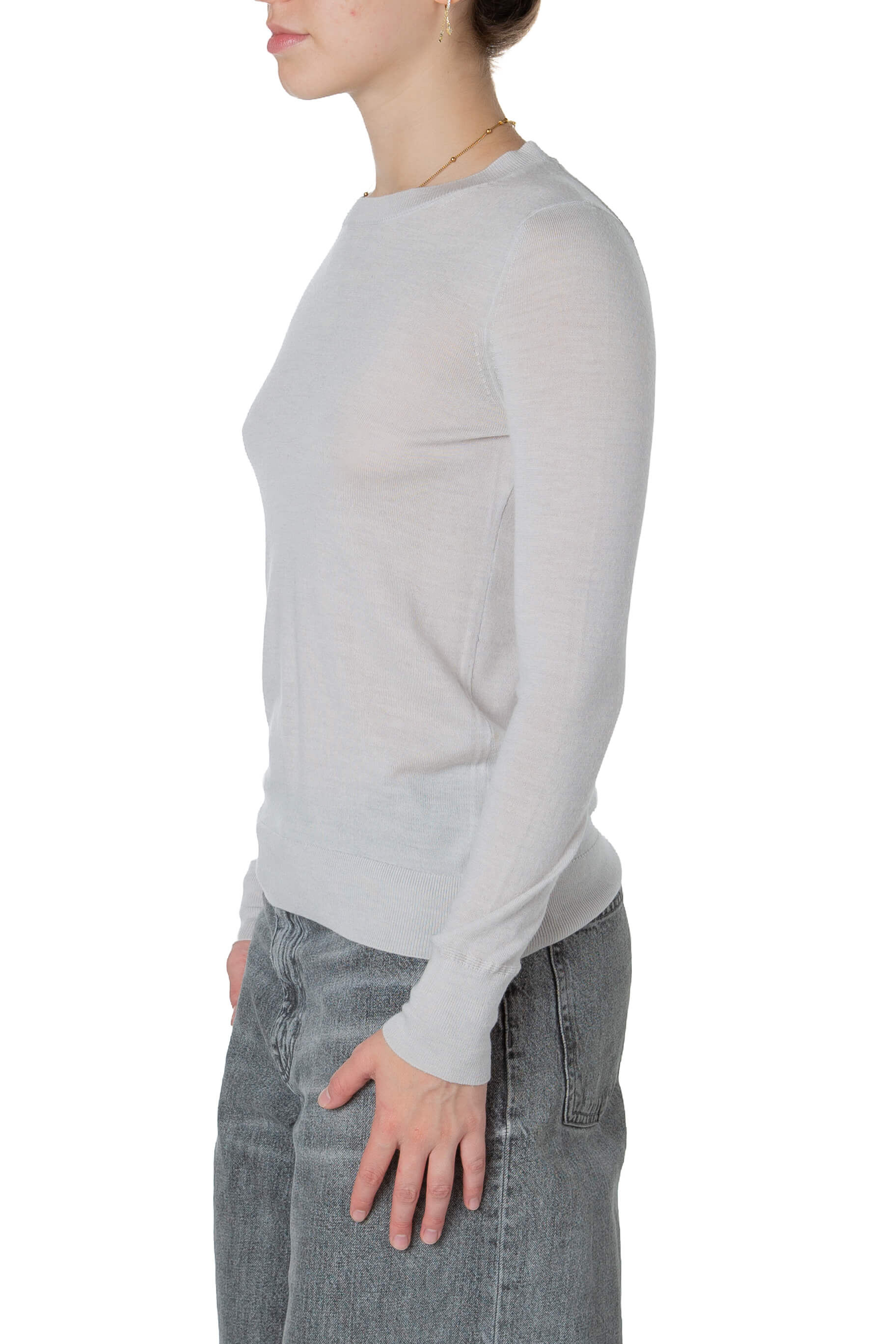 Suéter Banana Republic gris claro de lana merino, vista lateral