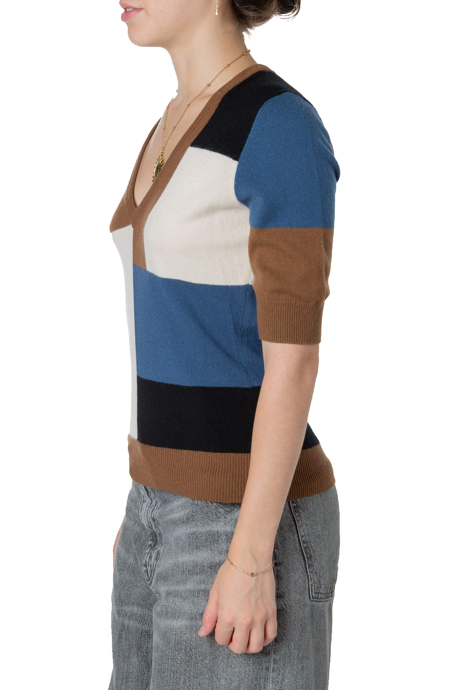 Suéter Michael Kors Collection de cashmere color-block cuello en V, vista lateral