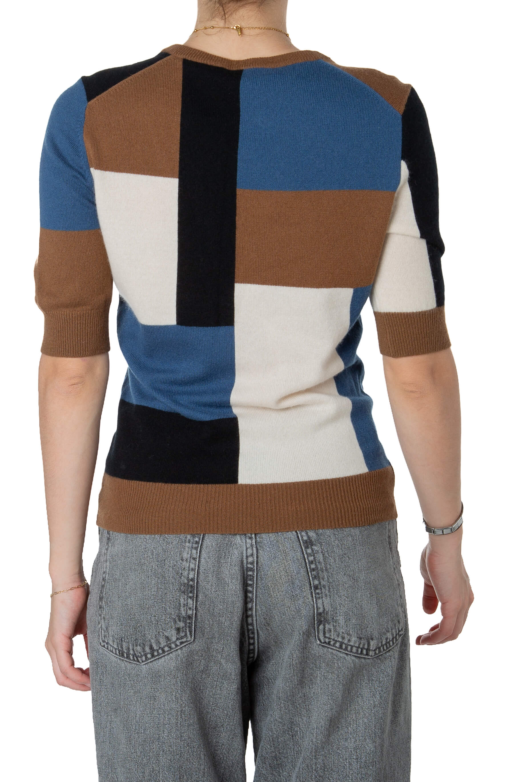 Suéter Michael Kors Collection de cashmere color-block cuello en V, vista trasera