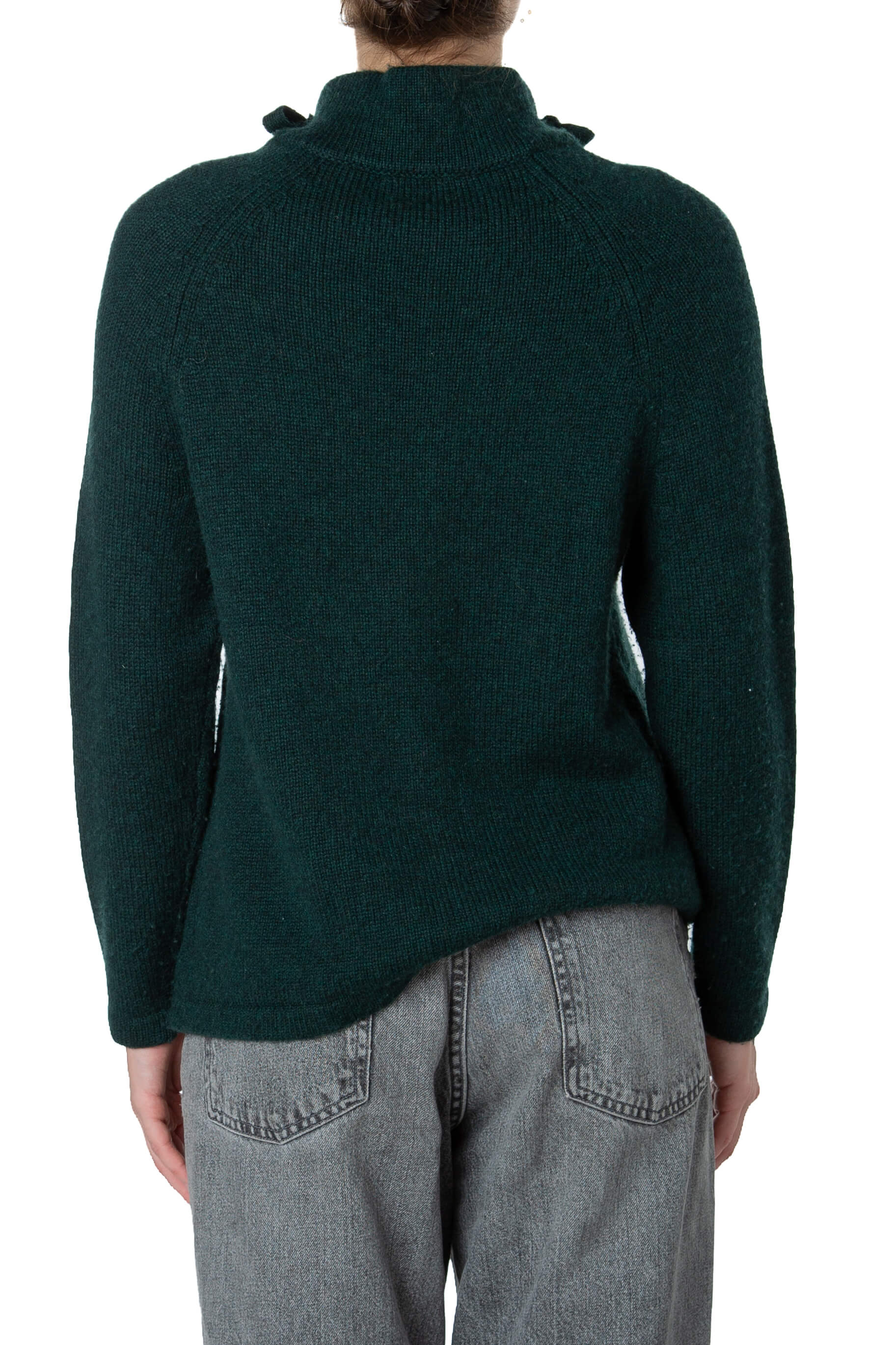 Suéter CH by Carolina Herrera verde oscuro de cuello alto, vista trasera