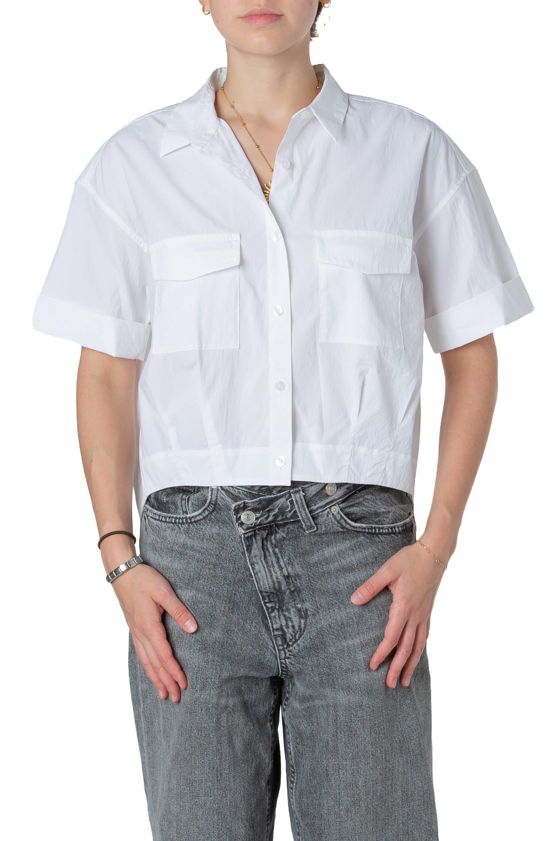 Camisa Athleta blanca talla S de poliéster, preloved, vista frontal | ClosetRehab
