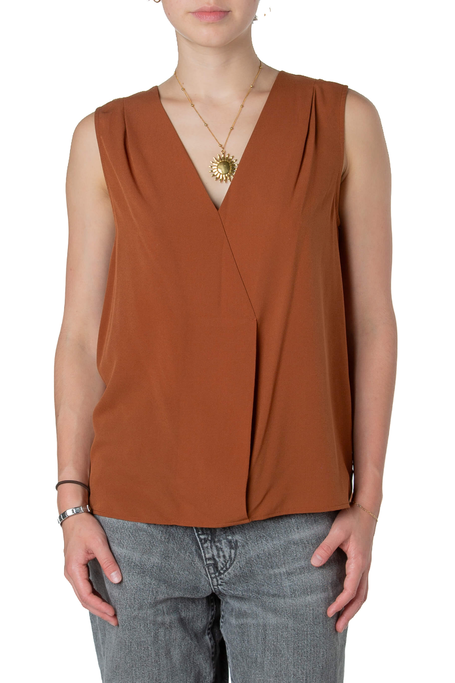 Blusa French Connection camel talla S de poliéster, preloved, vista frontal | ClosetRehab