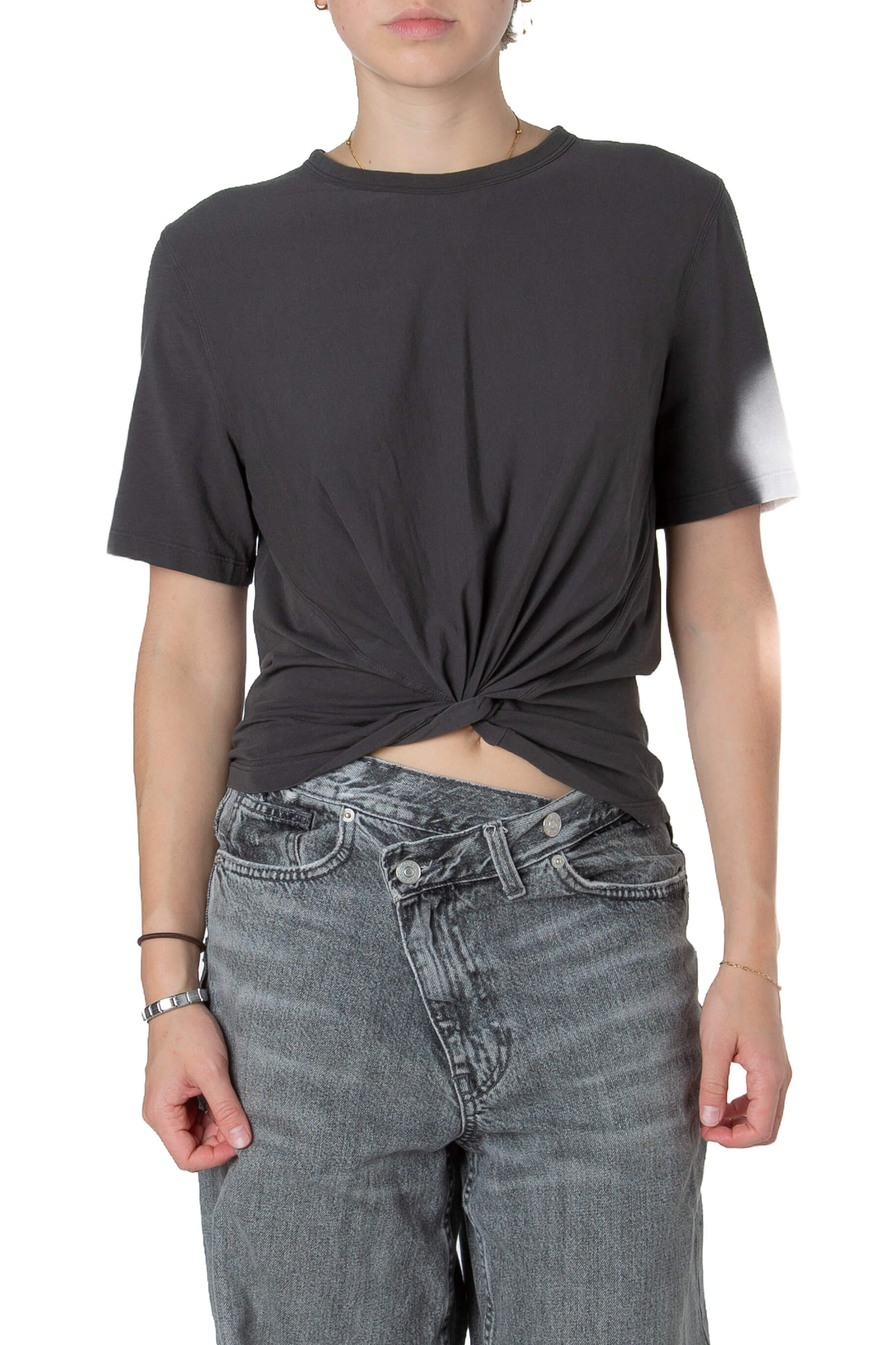Playera deportiva Lululemon gris carbón talla 6 de algodón pima, preloved, vista frontal | ClosetRehab