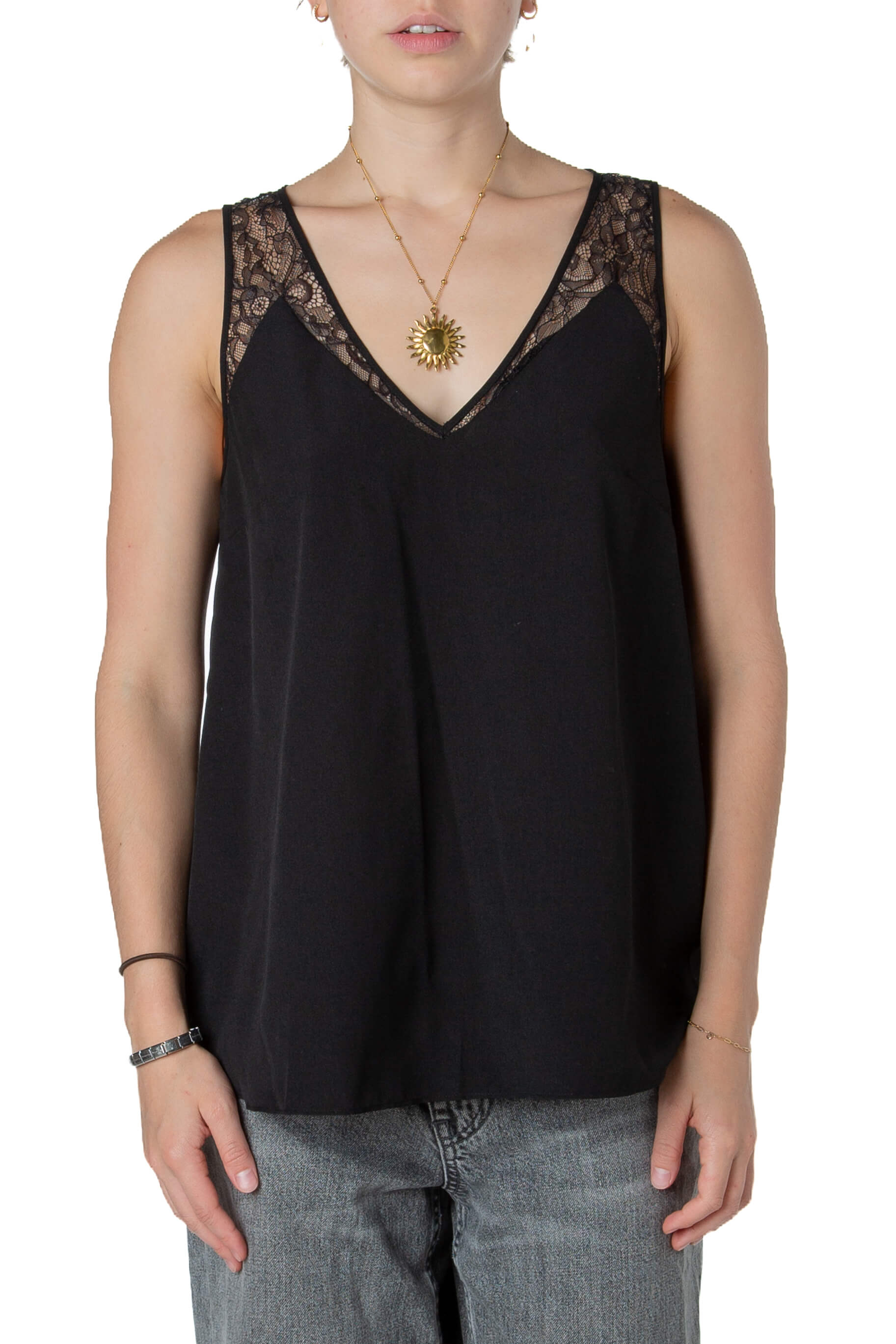 Blusa French Connection negra talla S de poliéster, preloved, vista frontal | ClosetRehab