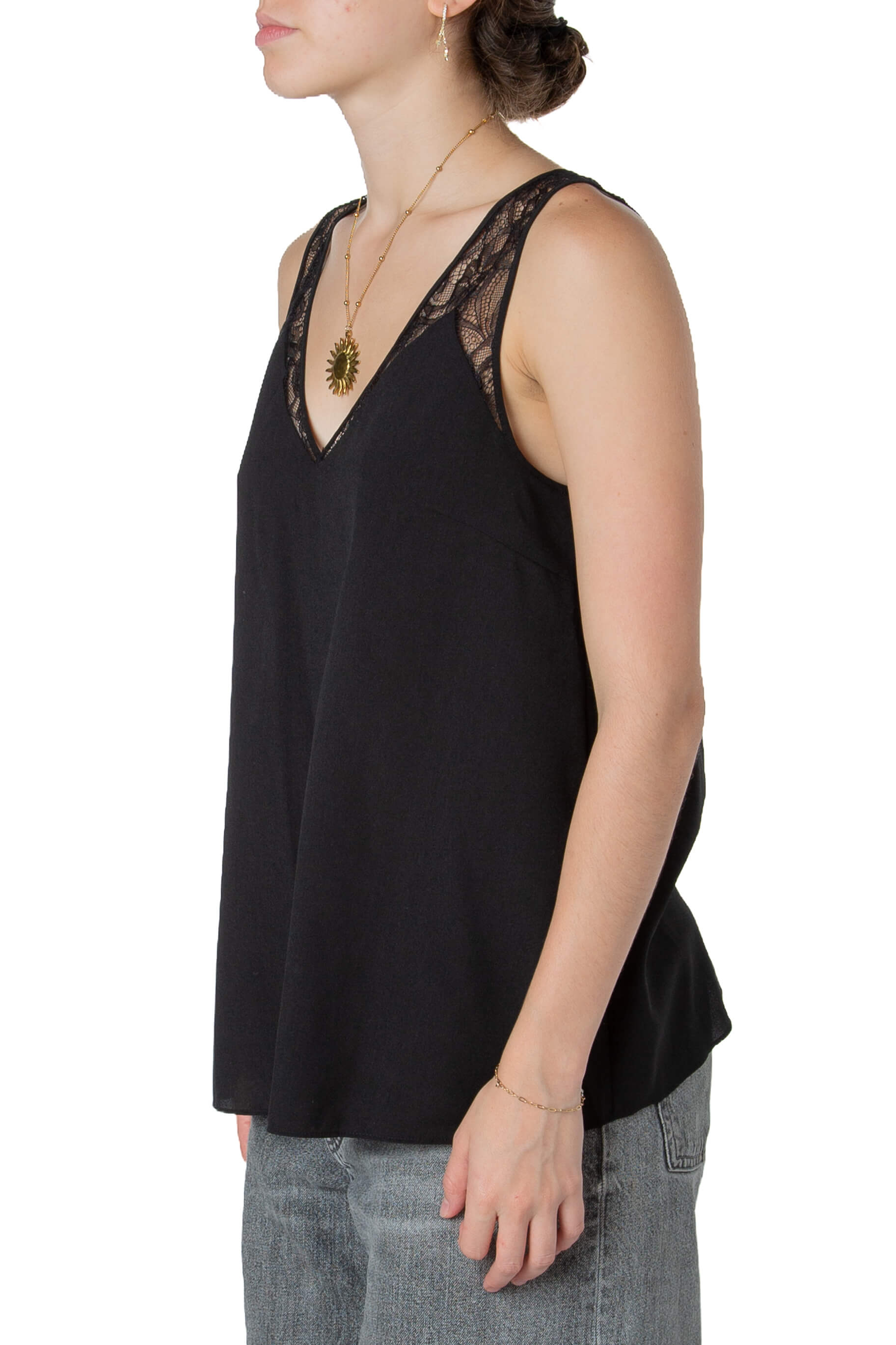 Blusa French Connection negra talla S, vista lateral | ClosetRehab