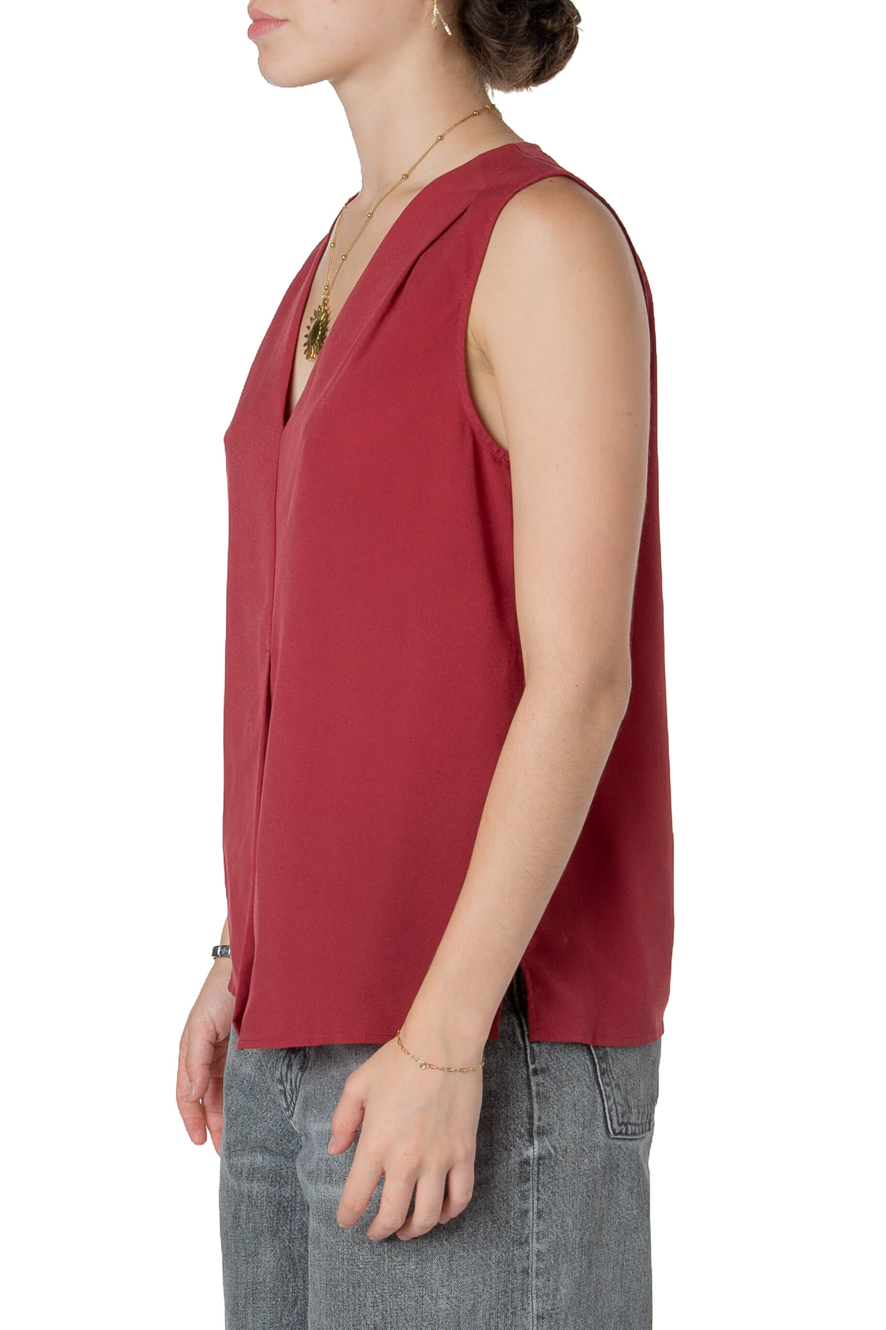 Blusa French Connection roja talla S, vista lateral | ClosetRehab