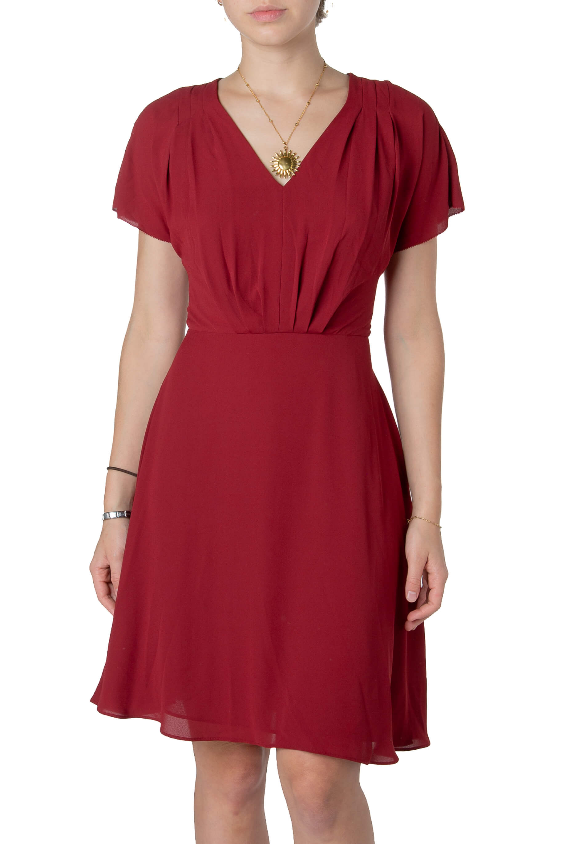 Vestido Ann Taylor rojo talla 0 de poliéster, preloved, vista frontal | ClosetRehab