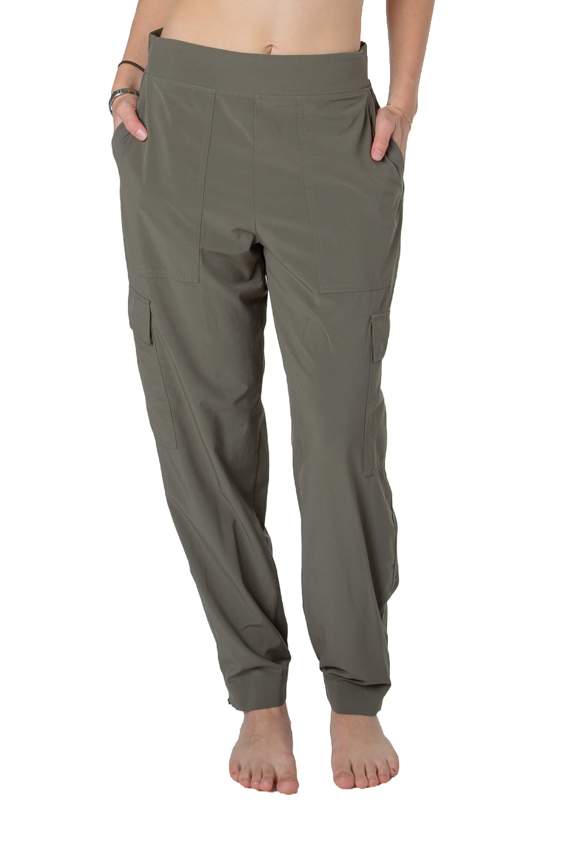 Pantalón Athleta verde militar talla 6 de poliéster, preloved, vista frontal | ClosetRehab