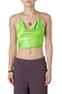 Top Zara satinado verde lima halter, vista frontal