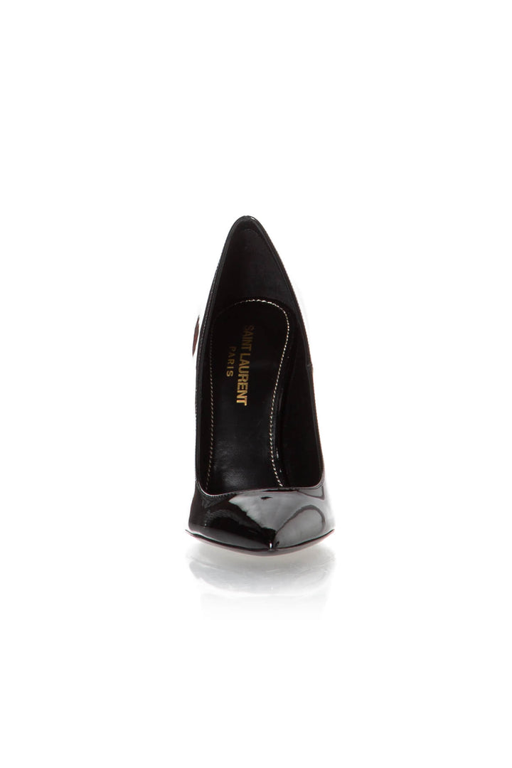Pumps Yves Saint Laurent negro, detalle de tacón monograma YSL | ClosetRehab