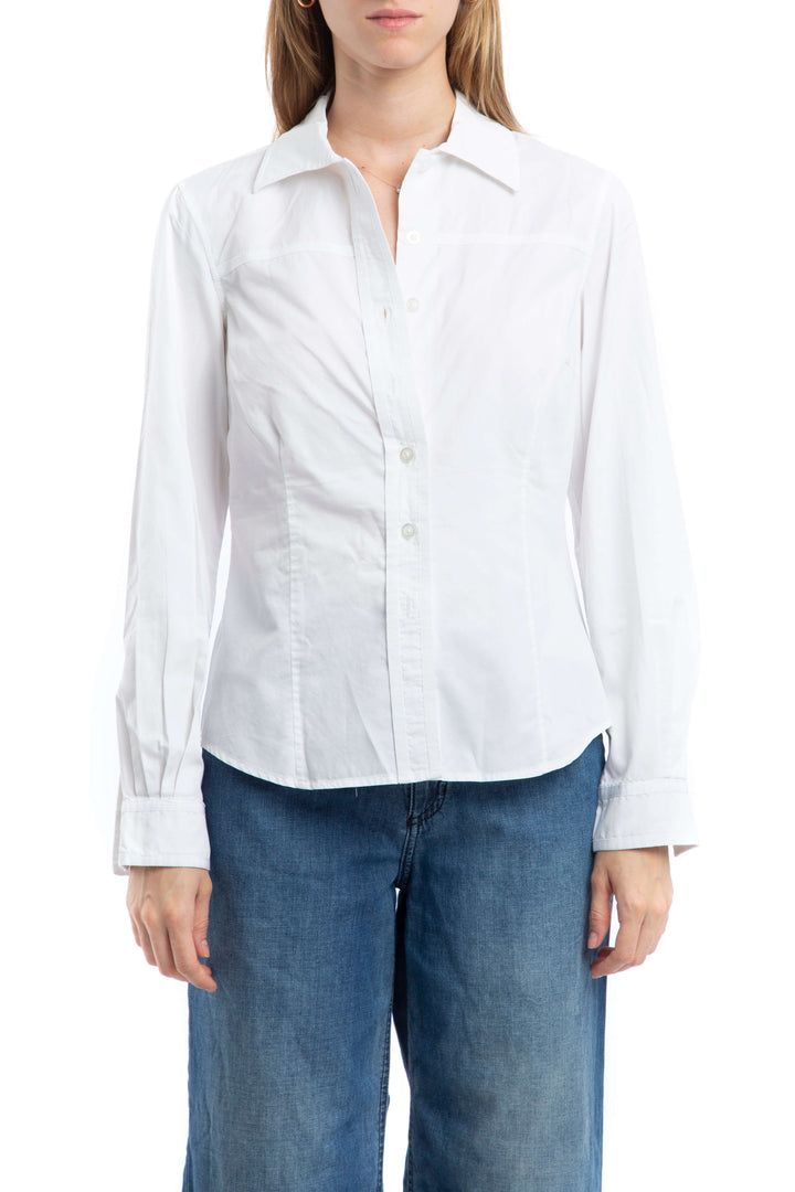 Camisa blanca Carolina Herrera de manga larga con botones al frente, vista frontal – ClosetRehab