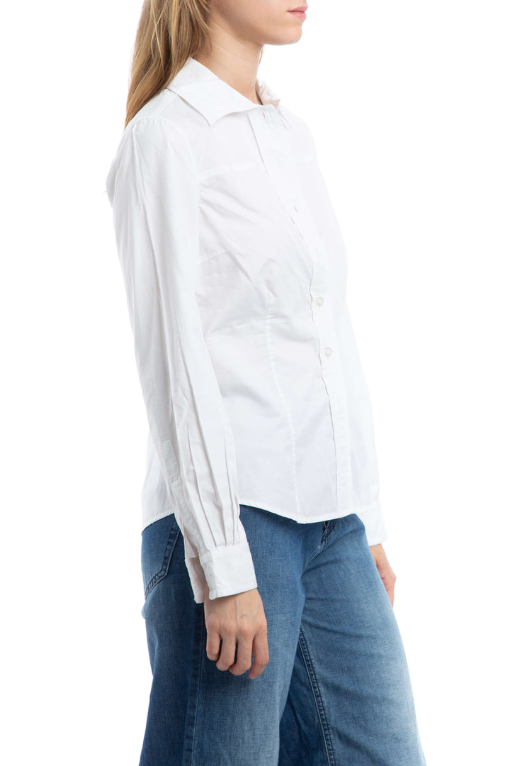 Camisa blanca Carolina Herrera de manga larga con botones al frente, vista posterior – ClosetRehab