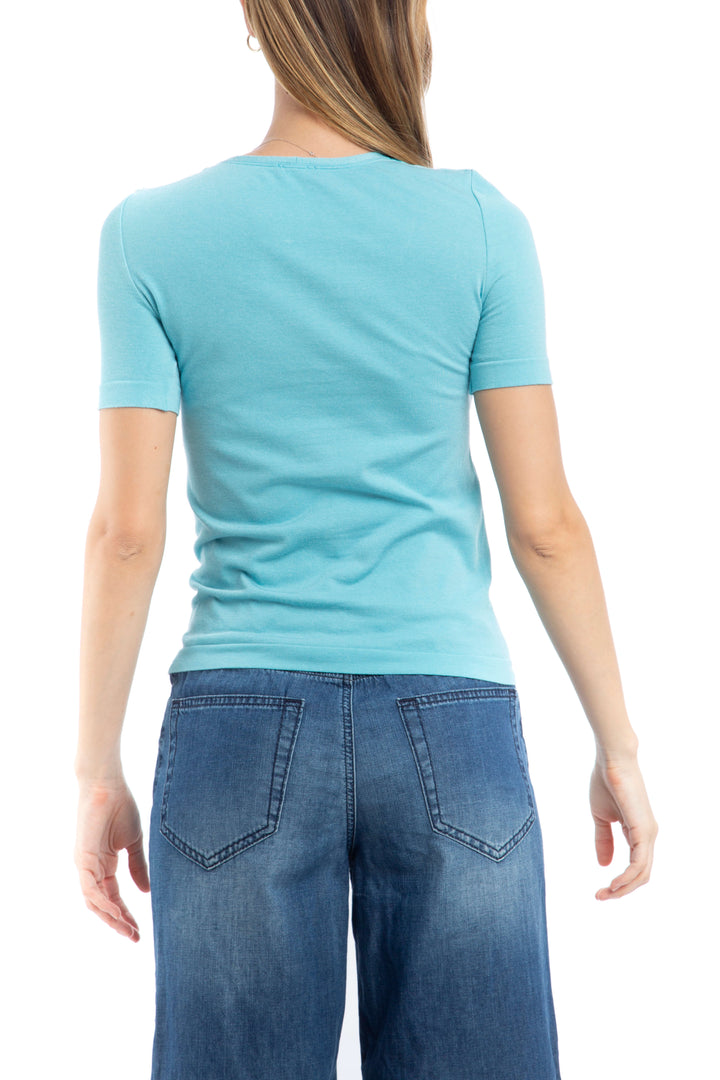 Blusa Wolford turquesa de manga corta, vista posterior
